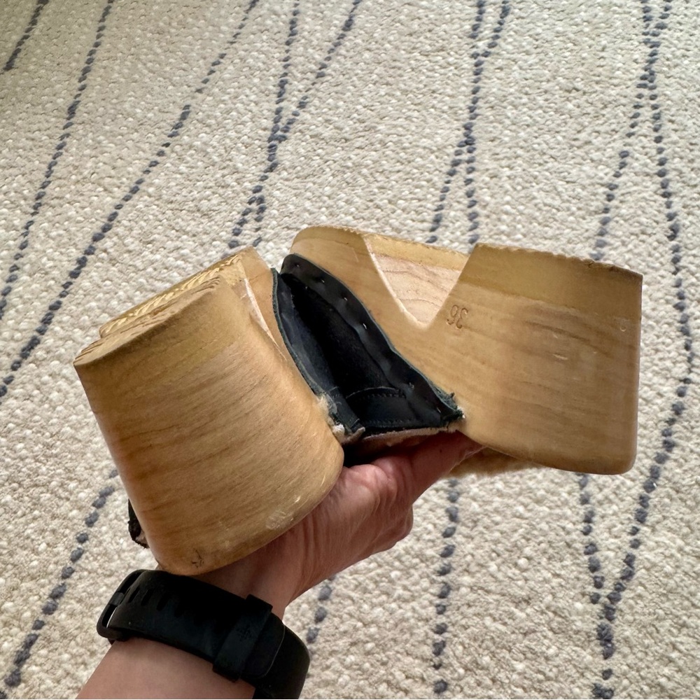 No. 6 Leather Shearling Mid Heel Clogs - Picture 5 of 8
